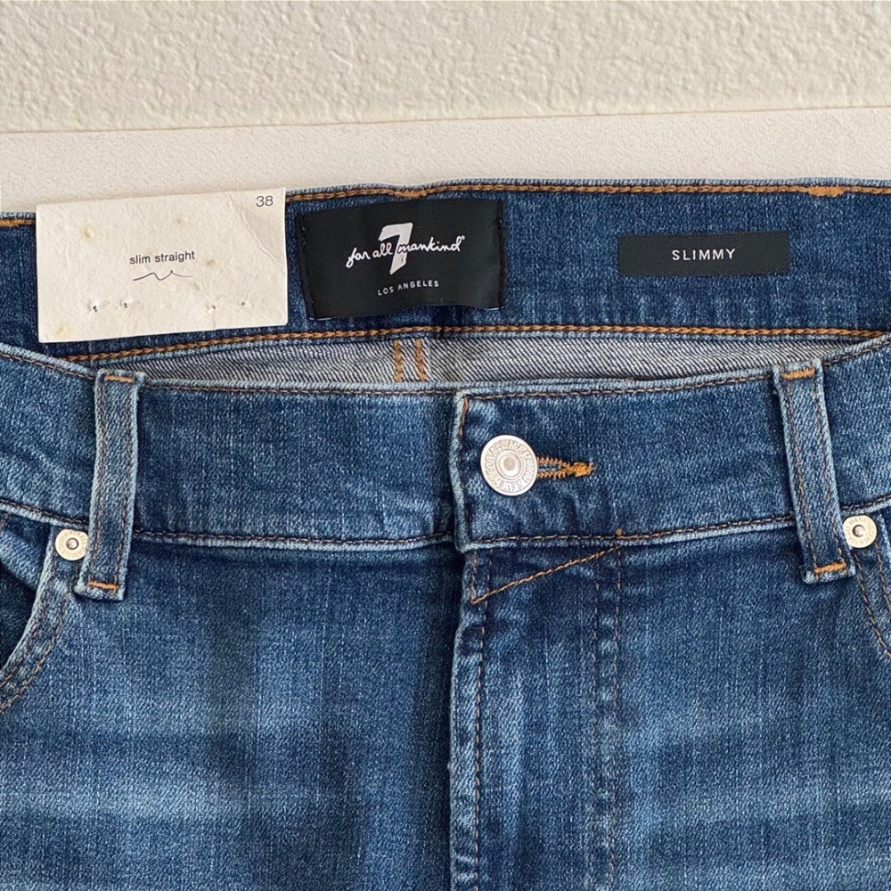 NWT 7 For All Mankind Slimmy Straight Jeans Mens 38 Medium wash Blue Essential - Picture 3 of 10